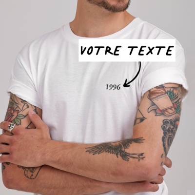 cadeau homme T-shirt brodé blanc avec texte