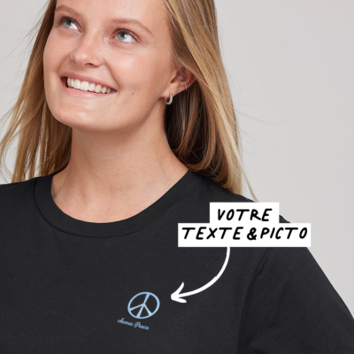 T-shirt brodé Noir avec texte et picto