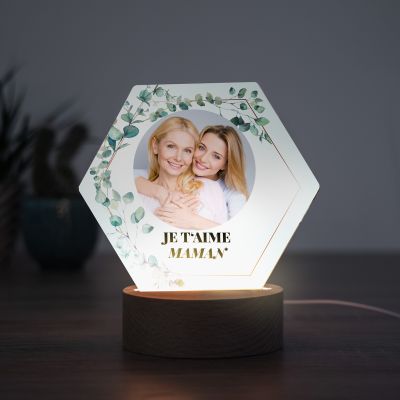 cadeau fête des Mères Lampe LED personnalisée Hexagonale avec Photo et Texte