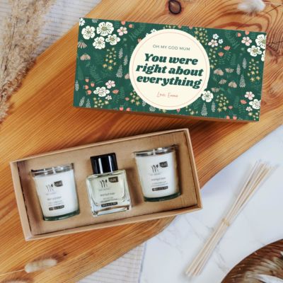 Coffret personnalisé bougies parfumées et diffuseur motif et texte
