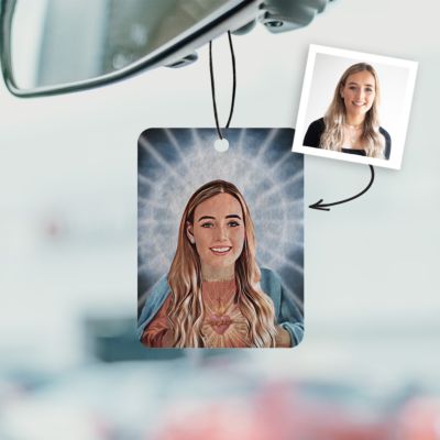 Désodorisant voiture personnalisé avec auréole et visage