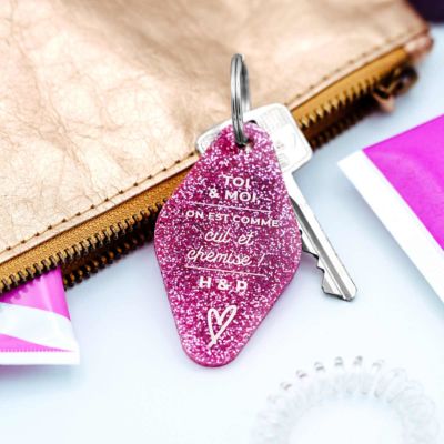 Porte-clés personnalisé scintillant avec texte