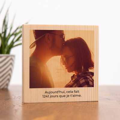 Photo sur bois carrée personnalisée avec photo et texte Photo sur bois carrée personnalisée avec photo et texte