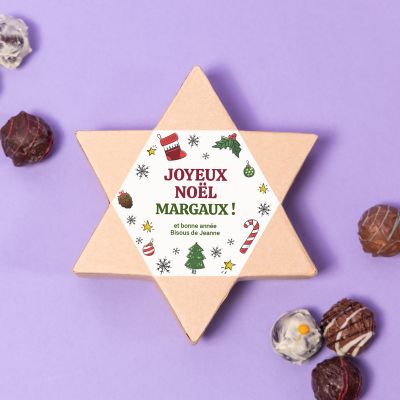 Boîte de chocolats Noël en étoile avec texte