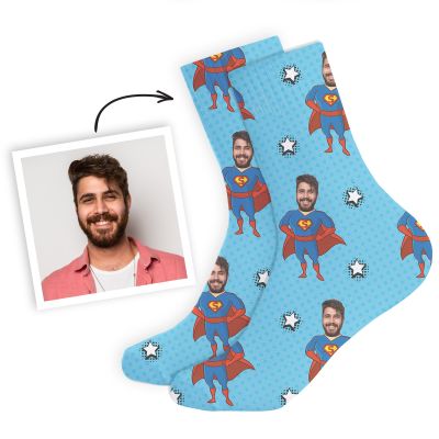 Chaussettes personnalisées visage motif super-héros cadeau homme Chaussettes personnalisées visage motif super-héros