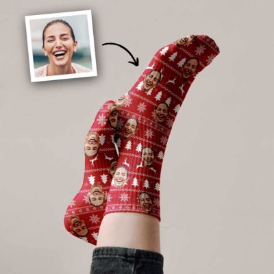 Chaussettes personnalisées Spécial Noël avec visage et motif Chaussettes personnalisées Spécial Noël avec visage et motif