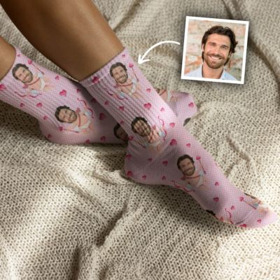 cadeau copine chaussettes personnalisées visage motifs amour