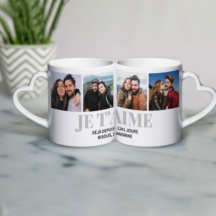 Mug personnalisé Poignée Cœur avec 4 photos et texte main product photo