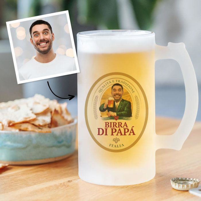 Chope de bière personnalisée avec logo et visage
