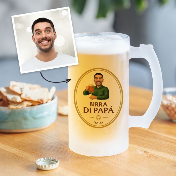 Chope de bière personnalisée avec logo et visage