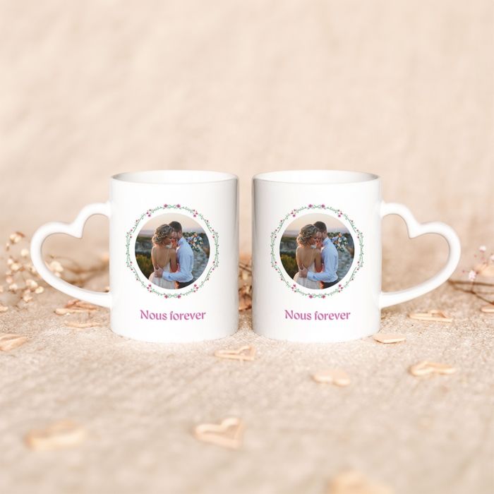 Mug personnalisé couronne de fleurs avec photo et texte