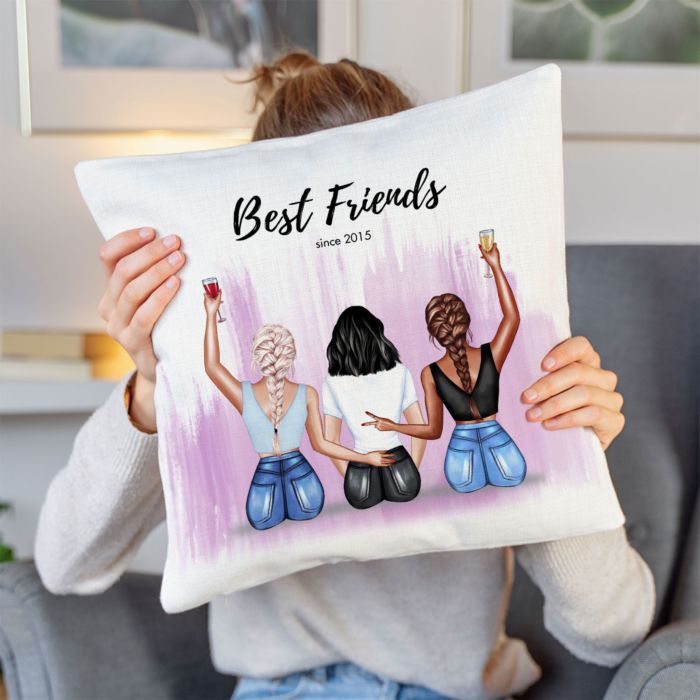 Housse de coussin personnalisée amies avec texte illustration