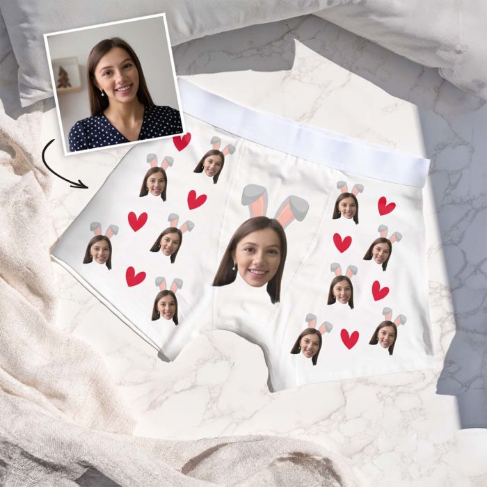 Caleçon personnalisé avec visage et oreilles de lapin