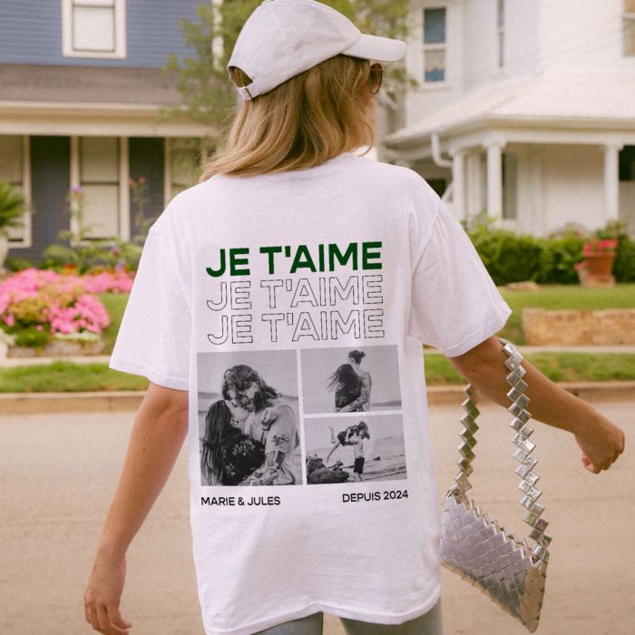 T-shirt personnalisé avec photos en noir et blanc et texte