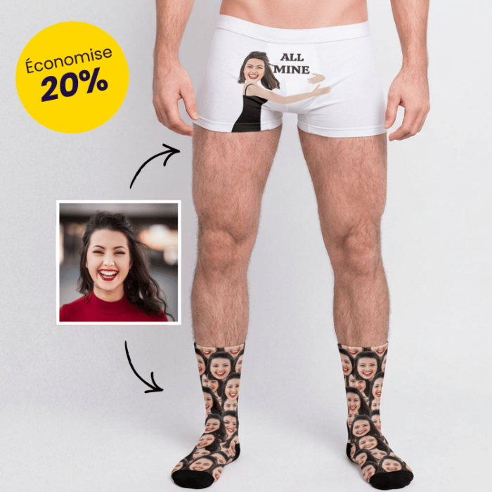 Coffret cadeau chaussettes et boxers avec visage
