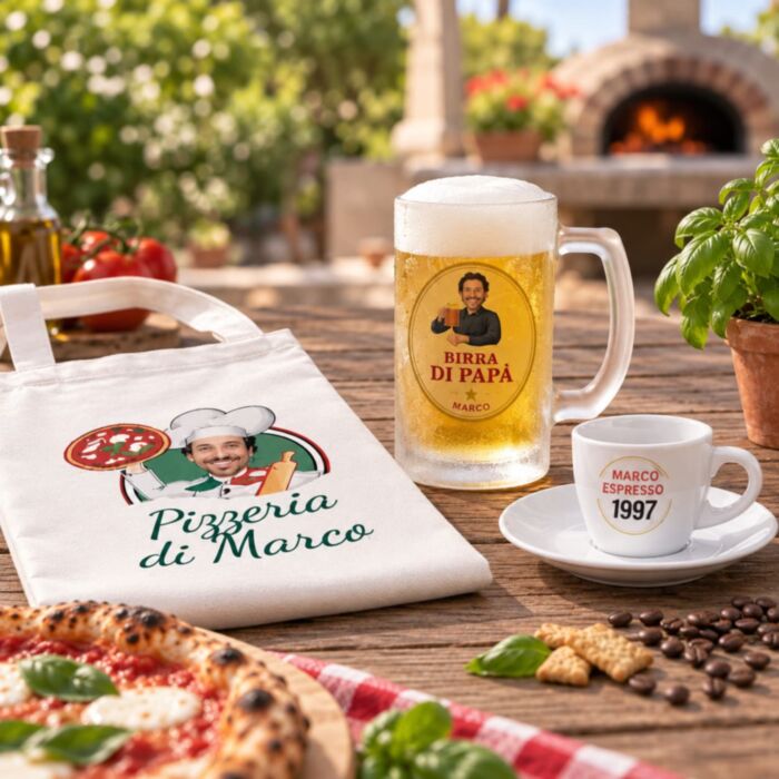 Coffret cadeau Italie avec tablier chope à bière et tasse à espresso