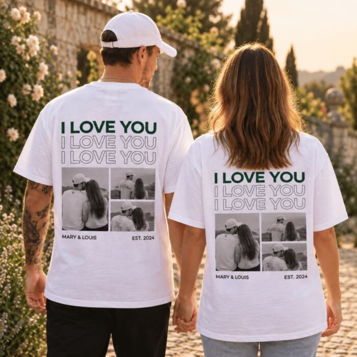 Coffret cadeau lot de 2 T-shirts avec photos en noir et blanc et texte