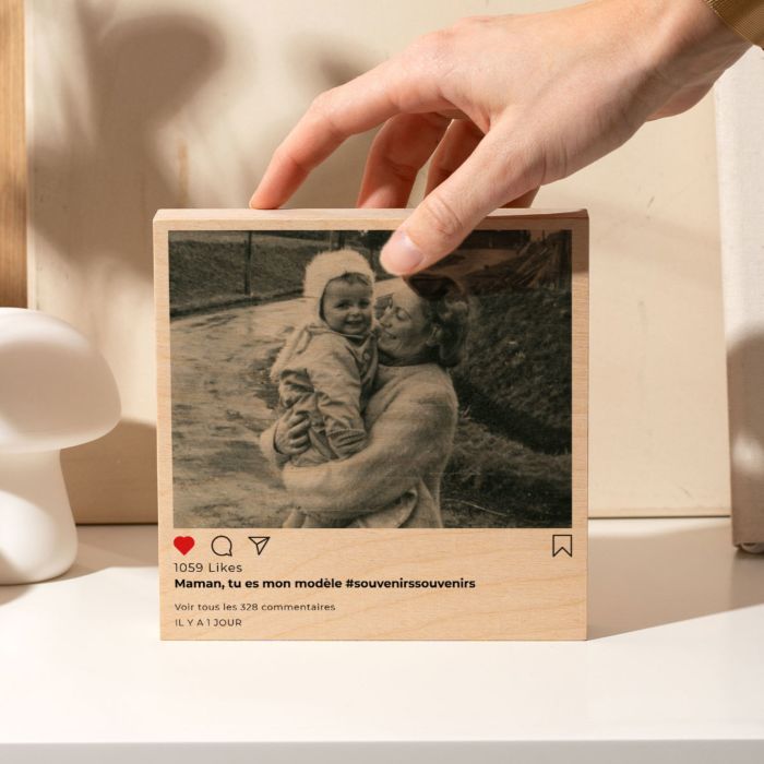 cadeau homme Photo sur bois personnalisée - Design Instagram