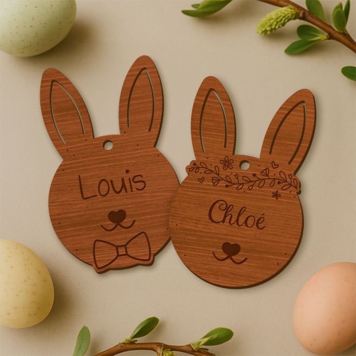 Pendentif personnalisé Lapin de Pâques avec nom - Lot de 2