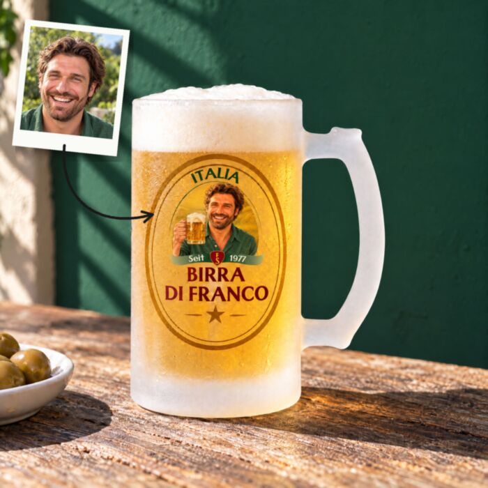 Chope de Bière Personnalisée avec Nom et Photo style bande-dessinée