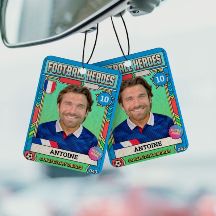 Désodorisant voiture personnalisé - carte à collectionner Coupe du Monde avec photo