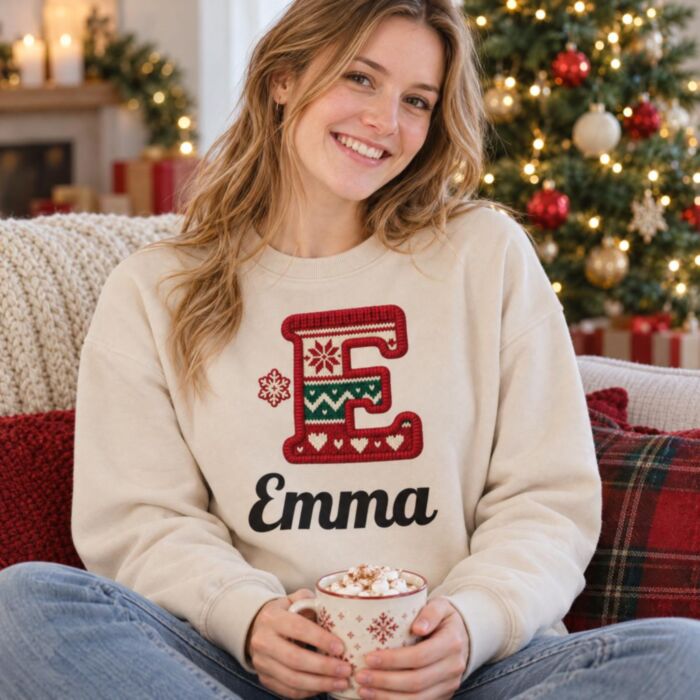 Pull de Noël personnalisé avec initiale et prénom