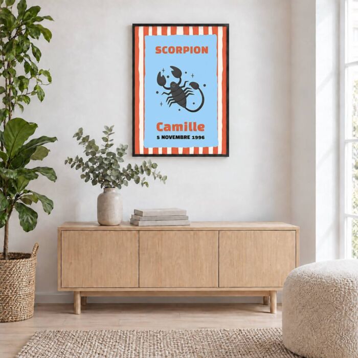 Poster signe astrologique personnalisé avec prénom et date – Design Cirque