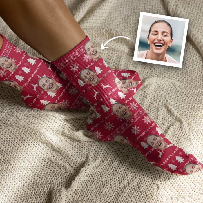 Chaussettes personnalisées Spécial Noël avec visage et motif