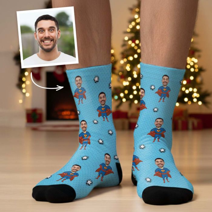 Chaussettes personnalisées visage motif super-héros