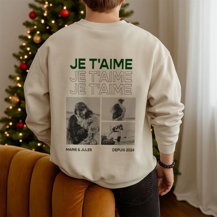 Pull personnalisé avec texte et photos en noir et blanc