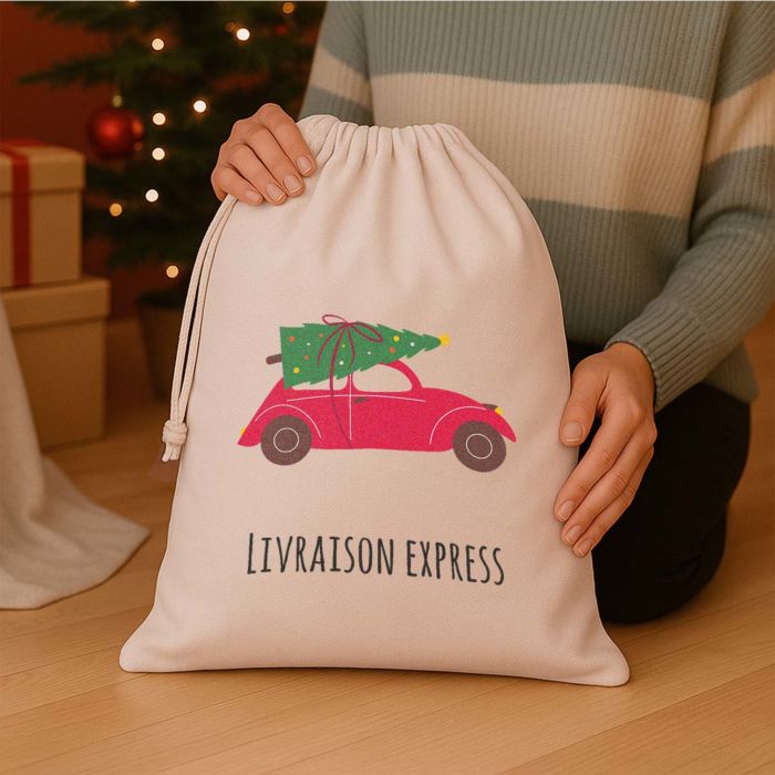 Pochon personnalisé Spécial Noël avec illustration et texte