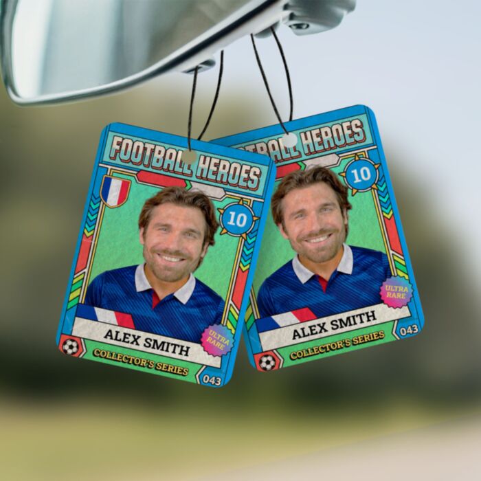 Désodorisant voiture personnalisé - carte à collectionner Coupe du Monde avec photo