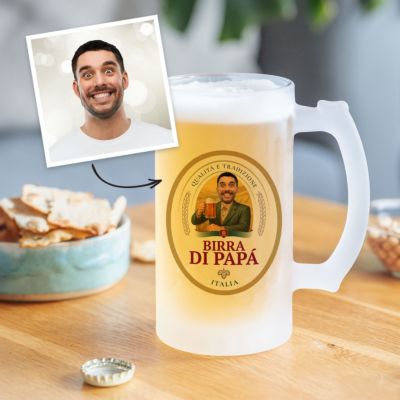 Chope de bière personnalisée avec logo et visage