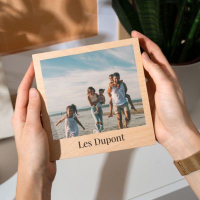 Photo sur bois carrée personnalisée avec photo et texte