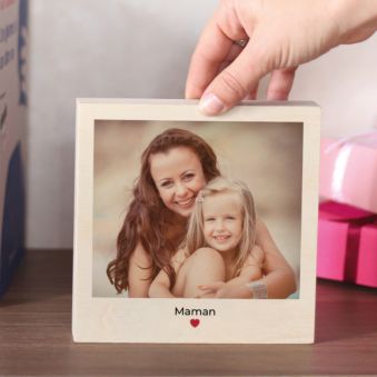 Photo sur bois carrée personnalisée avec photo et texte