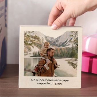 Photo sur bois carrée personnalisée avec photo et texte