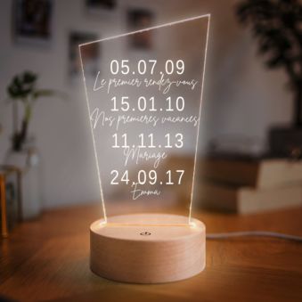 Lampe LED personnalisée dates importantes