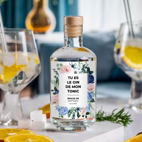 Gin personnalisé avec texte et motif floral