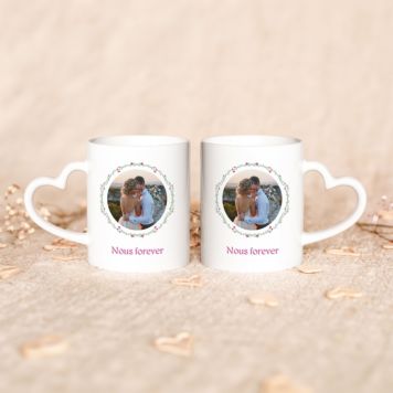 Mug personnalisé couronne de fleurs avec photo et texte