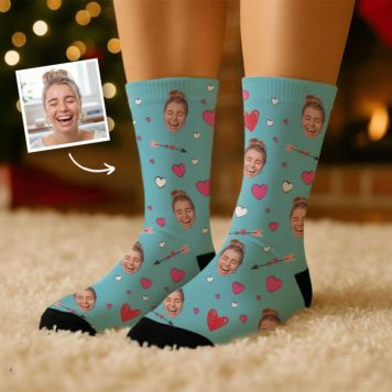 Chaussettes personnalisées visage motifs amour