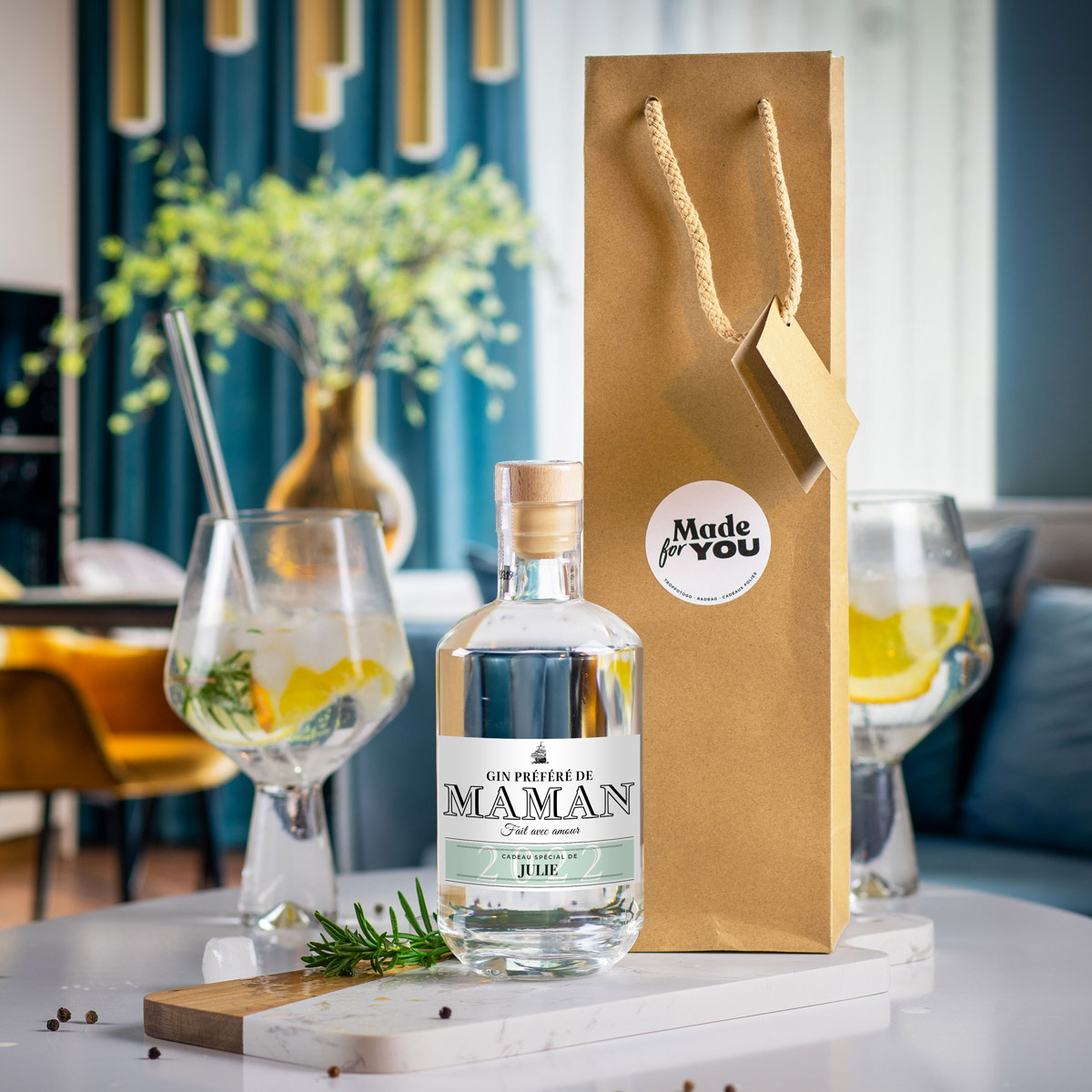 Gin personnalisé avec nom et texte