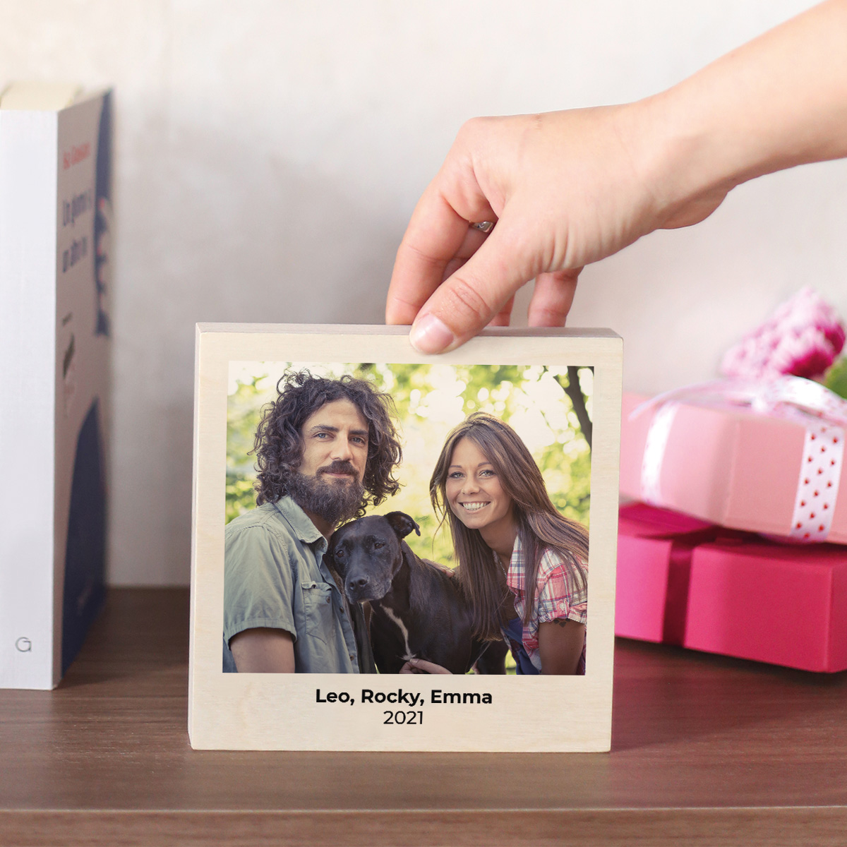 Photo sur bois carrée personnalisée avec photo et texte