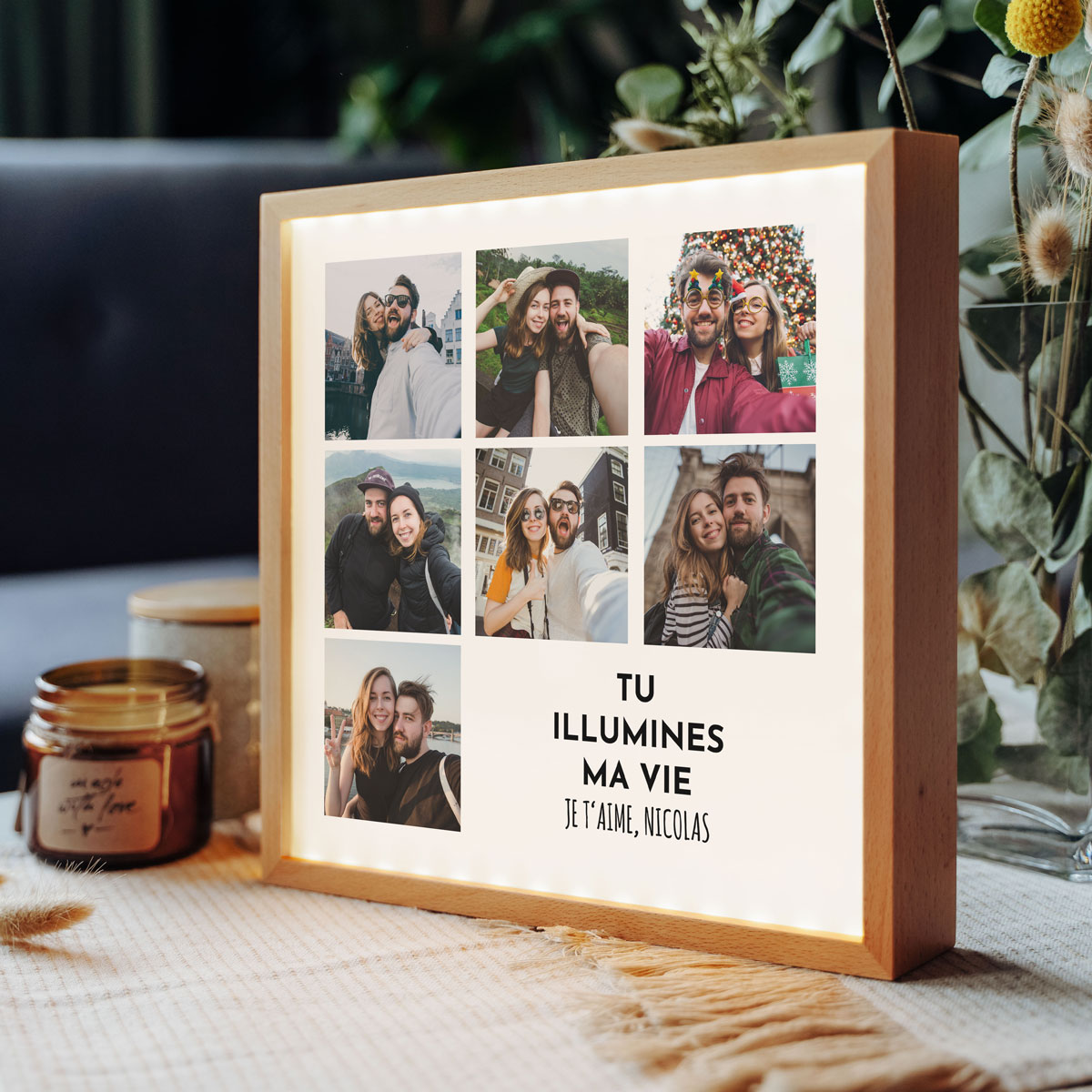 Light Box Cadre lumineux personnalisé avec 7 photos et texte