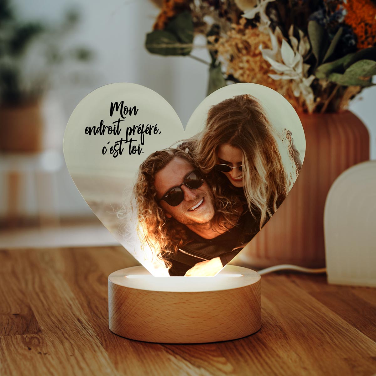 Lampe cœur personnalisée avec photo et texte