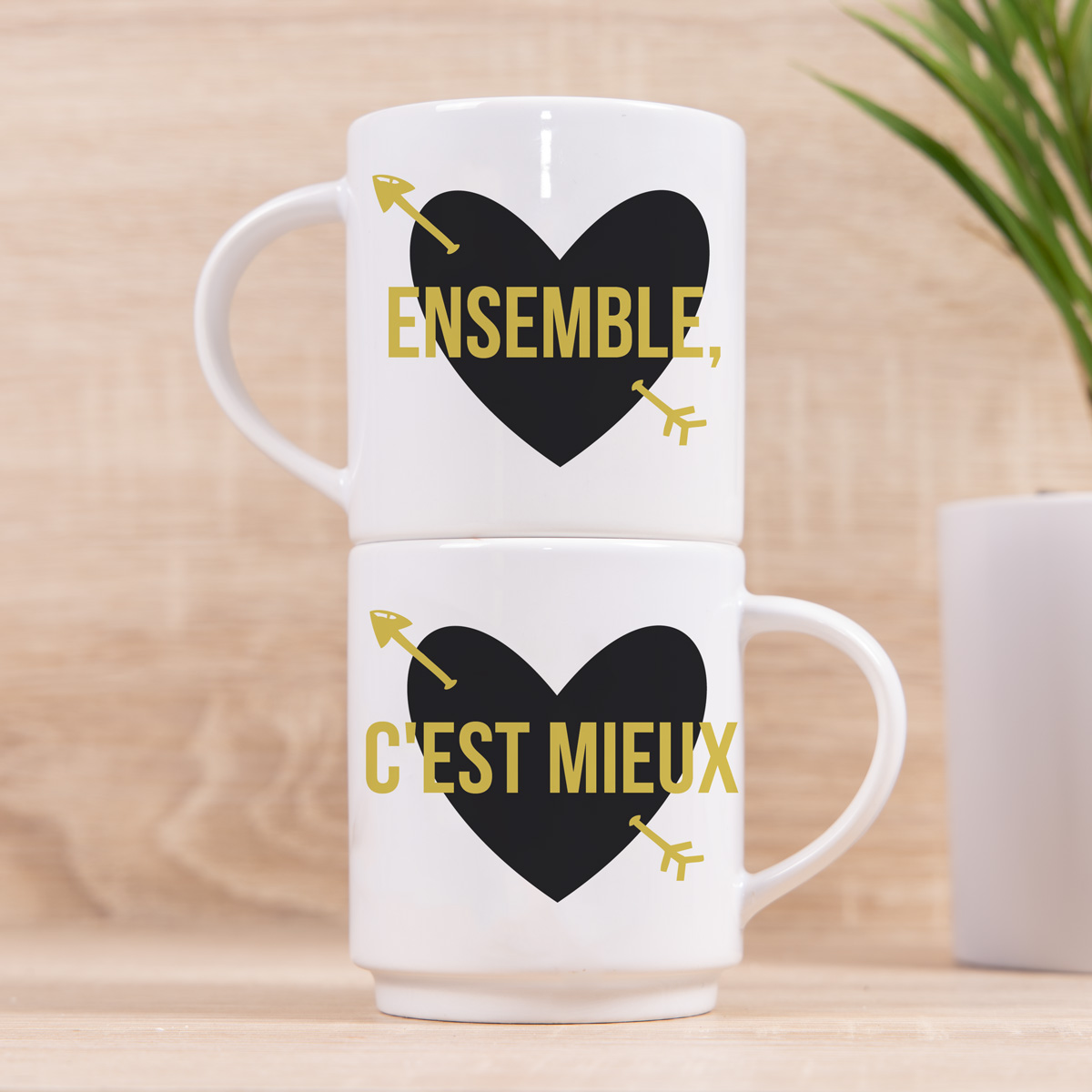 Tasse empilable Cœur avec Texte