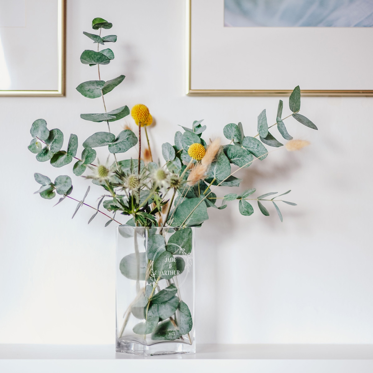 Vase personnalisé avec texte et motif floral