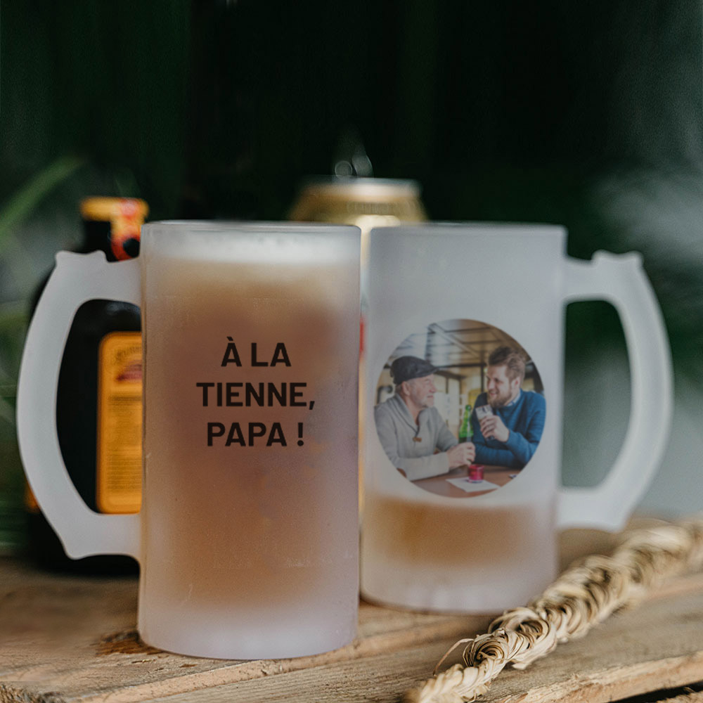 cadeau fête des pères Chope de bière personnalisable avec photo et texte