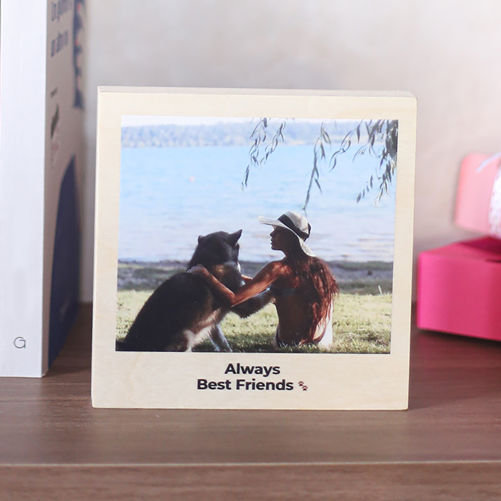 Photo sur bois carrée personnalisée avec photo et texte Cadeaux pour animaux Photo carrée sur bois avec image et texte