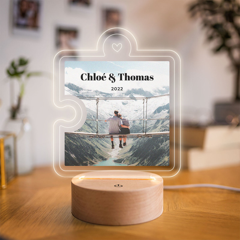 Lampe LED personnalisée Pièce de puzzle avec photo et texte cadeau mariage lampe led personnalisée pièce de puzzle avec photo et texte