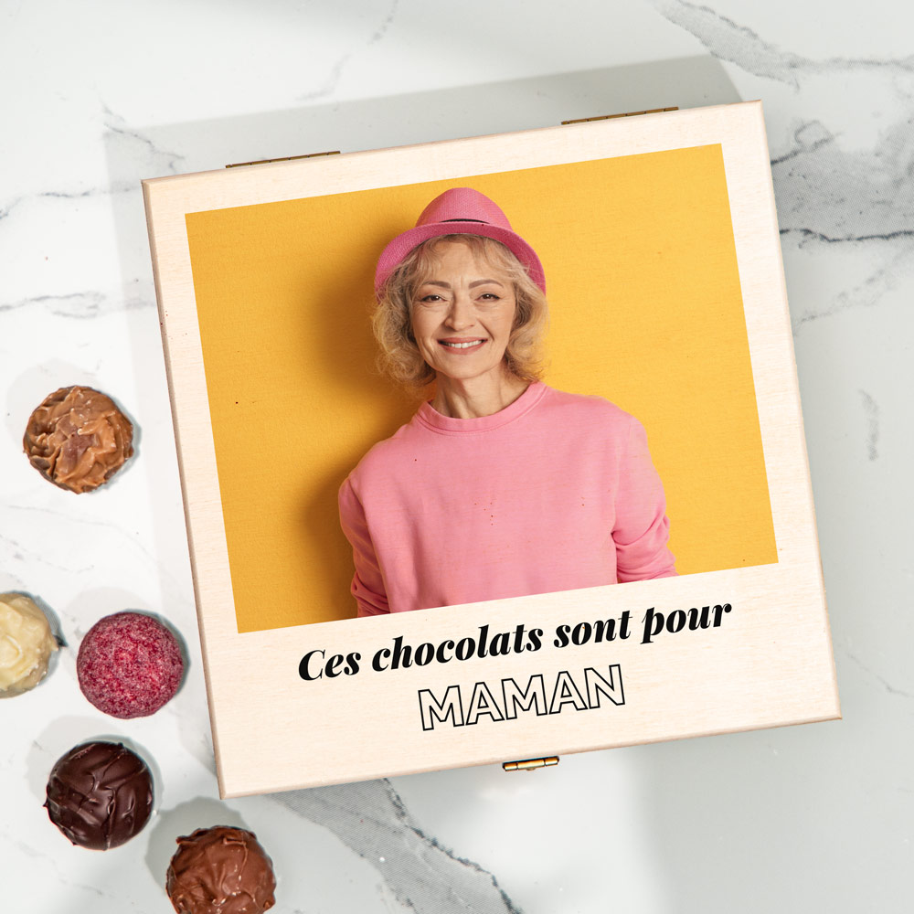 cadeau fête des Méres Boîte de chocolats avec photo et texte